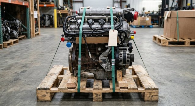 Used OEM engine on pallet, strapped and ready to ship