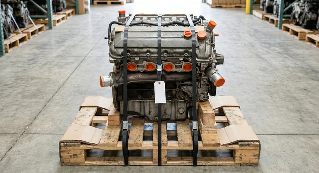 Long block engine on pallet